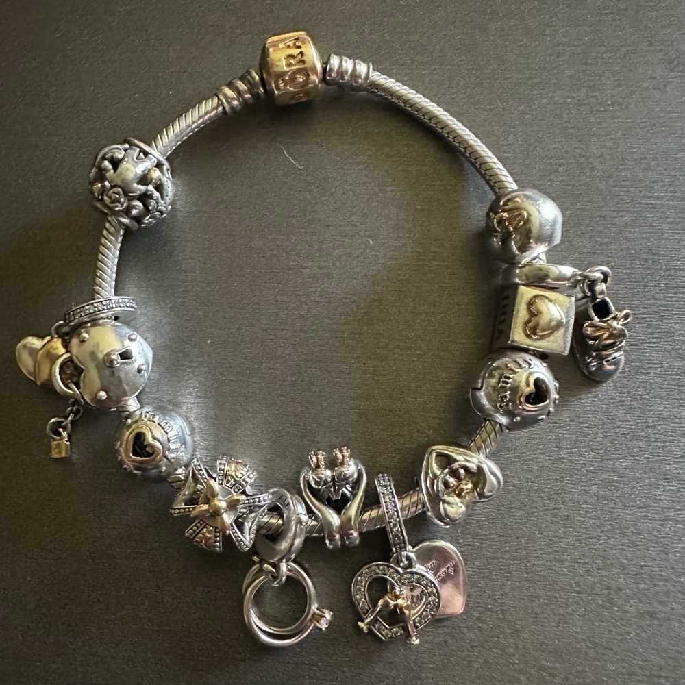 Pandora Sterling Silver Bracelet with 14K Gold Snap Clasp